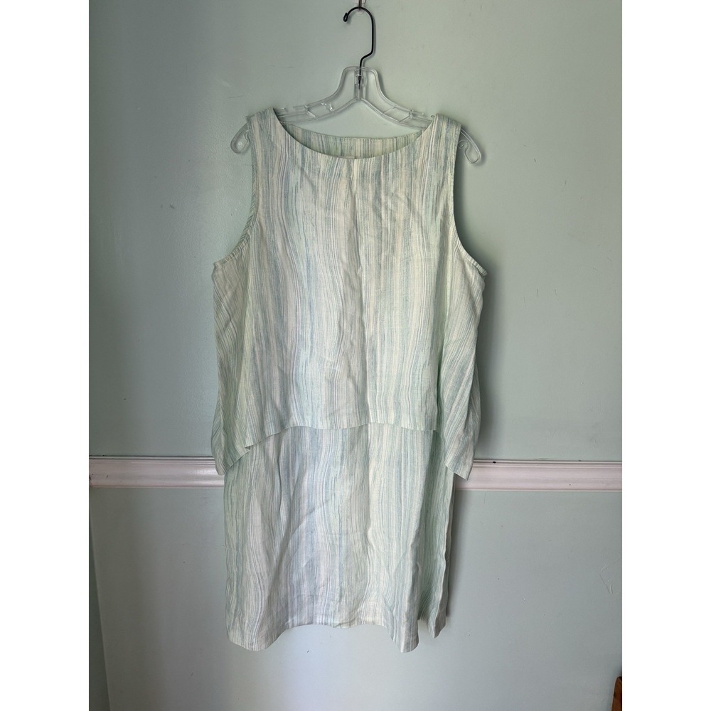 Pure‎ Linen J Jill Green Sleeveless Layered Shift Dress Size Large L Lagenlook